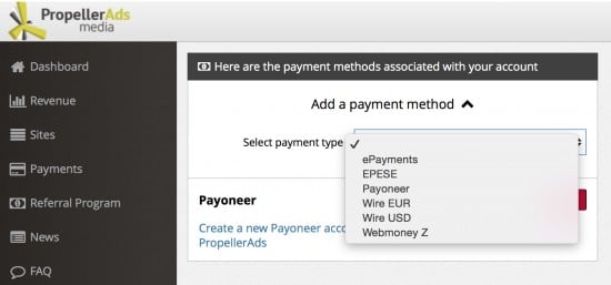Propeller Ads Pop Under Review Payment Options