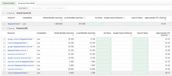 external keyword tool adwords research